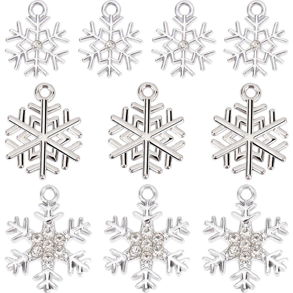 8000 1 Box 36Pcs Snow Charms Snowflake Charms Bulk Rhinestone Winter